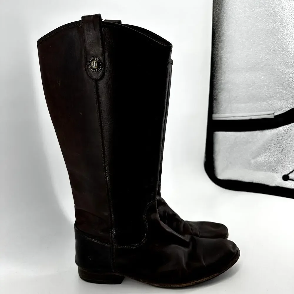 Frye Melissa Button Knee High Riding Boots Leather Motorcycle Western Brown 10B